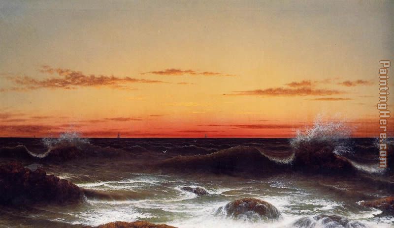 Seascape, Sunset painting - Martin Johnson Heade Seascape, Sunset art painting
